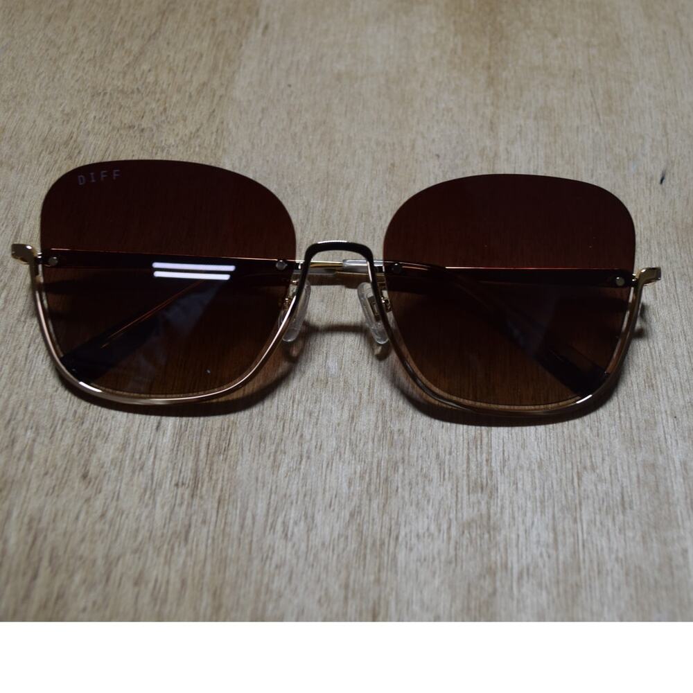 DIFF KE1610-20387 Gold Brown Gradient Rimless Square Sunglasses NWT